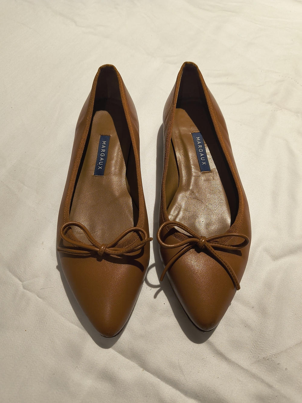 Margaux Pointed Toe Ballet Flats in Cognac Brown